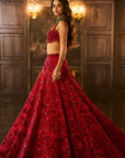 Red Sequin & Crystal Lehenga Set
