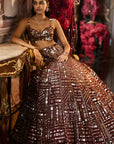 Copper Brown Mirror Work Lehenga Set