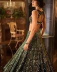 Dark Green Mirror Work Lehenga Set