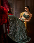 Dark Green Mirror Work Lehenga Set