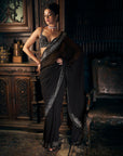 Black Crystal Georgette Saree 1