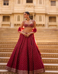 Dark Red Gold Zardosi Lehenga Set