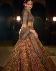 Antique Gold Maroon Lehenga Set
