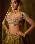 Green Velvet Zardosi Lehenga Set