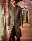 Olive Green Thread Sequin Sherwani Set