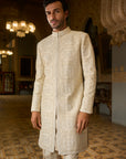 Nude Geometric Sherwani Set