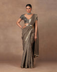Soft Beige - Black Saree Set | Muraqqa