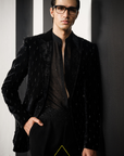 Black Tassels Embellished Velvet Jacket