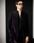 Wine Cutdana Velvet Sherwani