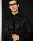 Black Applique Nehru Jacket