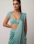 Powder Blue Draped Saree Set
