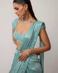 Powder Blue Draped Saree Set