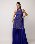 Cocktail Blue Satin Sharara Set