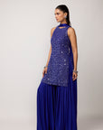Cocktail Blue Satin Sharara Set