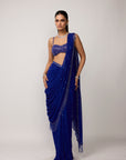 Cocktail Blue Sequins Embroidered Saree Set