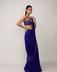 Cocktail Blue Sequins Embroidered Saree Set