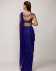 Cocktail Blue Sequins Embroidered Saree Set