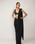 Black Single Drop V Neck Saree Set