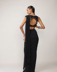 Black Single Drop V Neck Saree Set