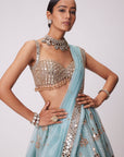 Powder Blue Organza Sequin Embroidered Lehenga Set