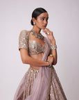 Ash Pink Mirror Flower Embroidered Lehenga Set