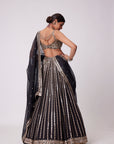 Black Linear Mirror Embroidered Lehenga Set
