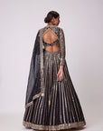Black Linear Mirror Embroidered Lehenga Set