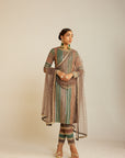 Mud Green Round Neck Straight Kurta Pant Set