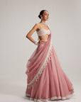 Dusty Rose Organza Mirror And Pearl Lehenga Set