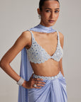 Dew Blue Satin Draped Skirt Set