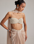 Light Beige Satin Draped Skirt Set