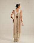 Light Beige One Shoulder Pencil Skirt With Stole Set