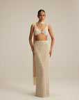 Light Beige V Neck Pencil Skirt Set.