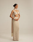 Light Beige V Neck Pencil Skirt Set.
