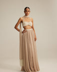 Light Beige Skirt Set With Halter Neck Blouse
