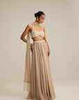 Light Beige Skirt Set With Halter Neck Blouse