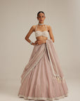 Ash Pink Linear Embroidered Organza Lehenga Set