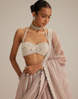 Ash Pink Linear Embroidered Organza Lehenga Set