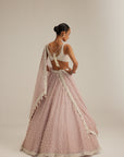 Ash Pink Pearl Drop Organza Lehenga Set