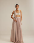 Light Beige Organza Mirror And Pearl Lehenga Set