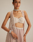 Light Beige Organza Mirror And Pearl Lehenga Set