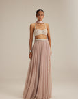Ash Pink Georgette Skirt With Halter Neck Blouse And Stole