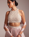 Ash Pink Satin Skirt Set