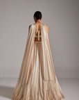 Light Beige V Neck Satin Skirt Set