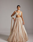 Light Beige V Neck Satin Skirt Set