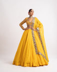 Yellow Silk Organza Lehenga Set