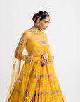 Yellow Noodle Strap Multi Tier Lehenga Set