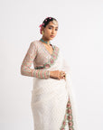 White Hand Cut Mirror Border Saree Set