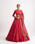 Deep Coral Silk Organza Heavy Dupatta Lehenga Set