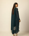 Dark Teal Silver Drop Kurta With Stole